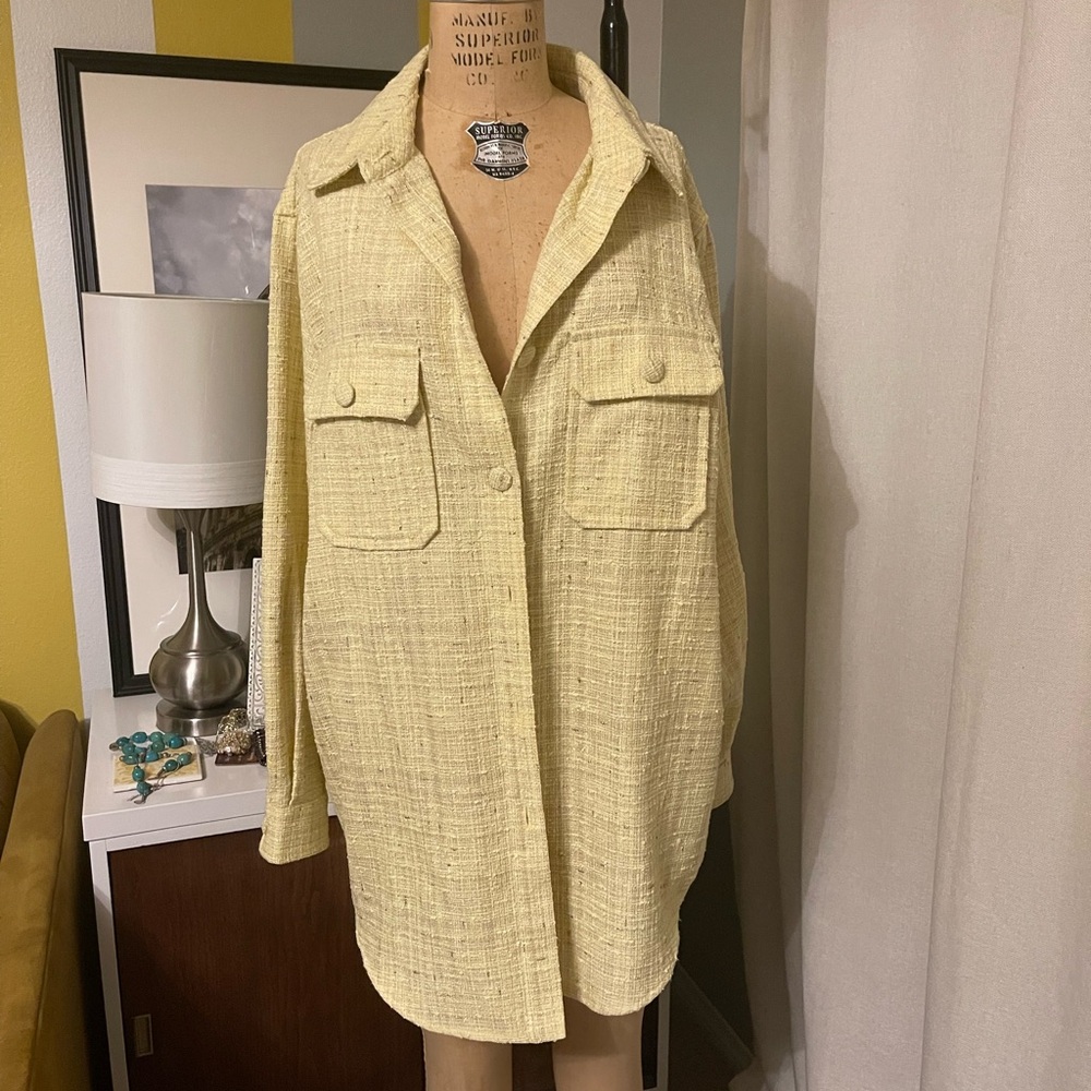 Kooples Light Yellow Thin Cotton Tweed style shirt/jacket